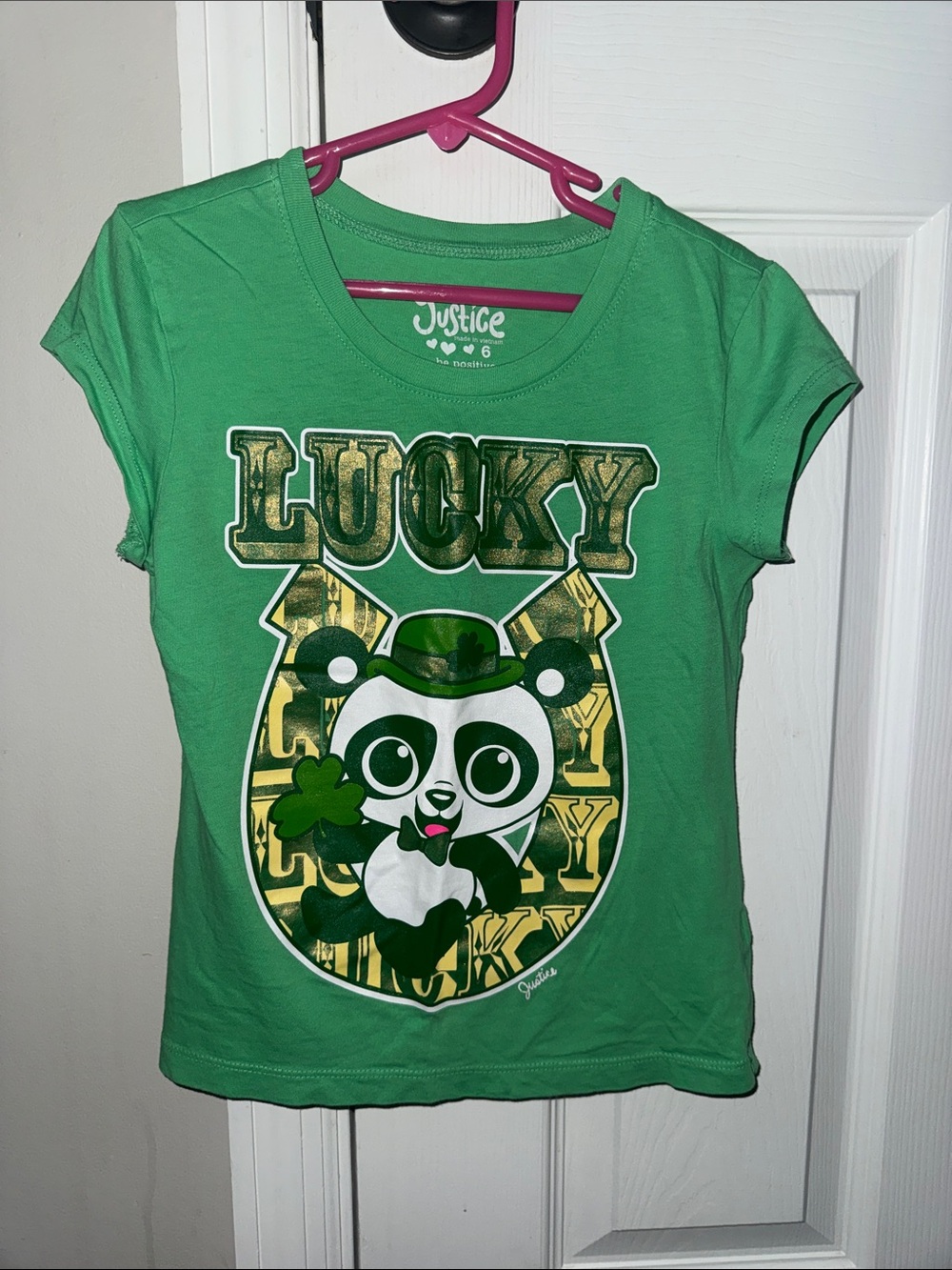 Justice Green Graphic 'Lucky' Panda Tee